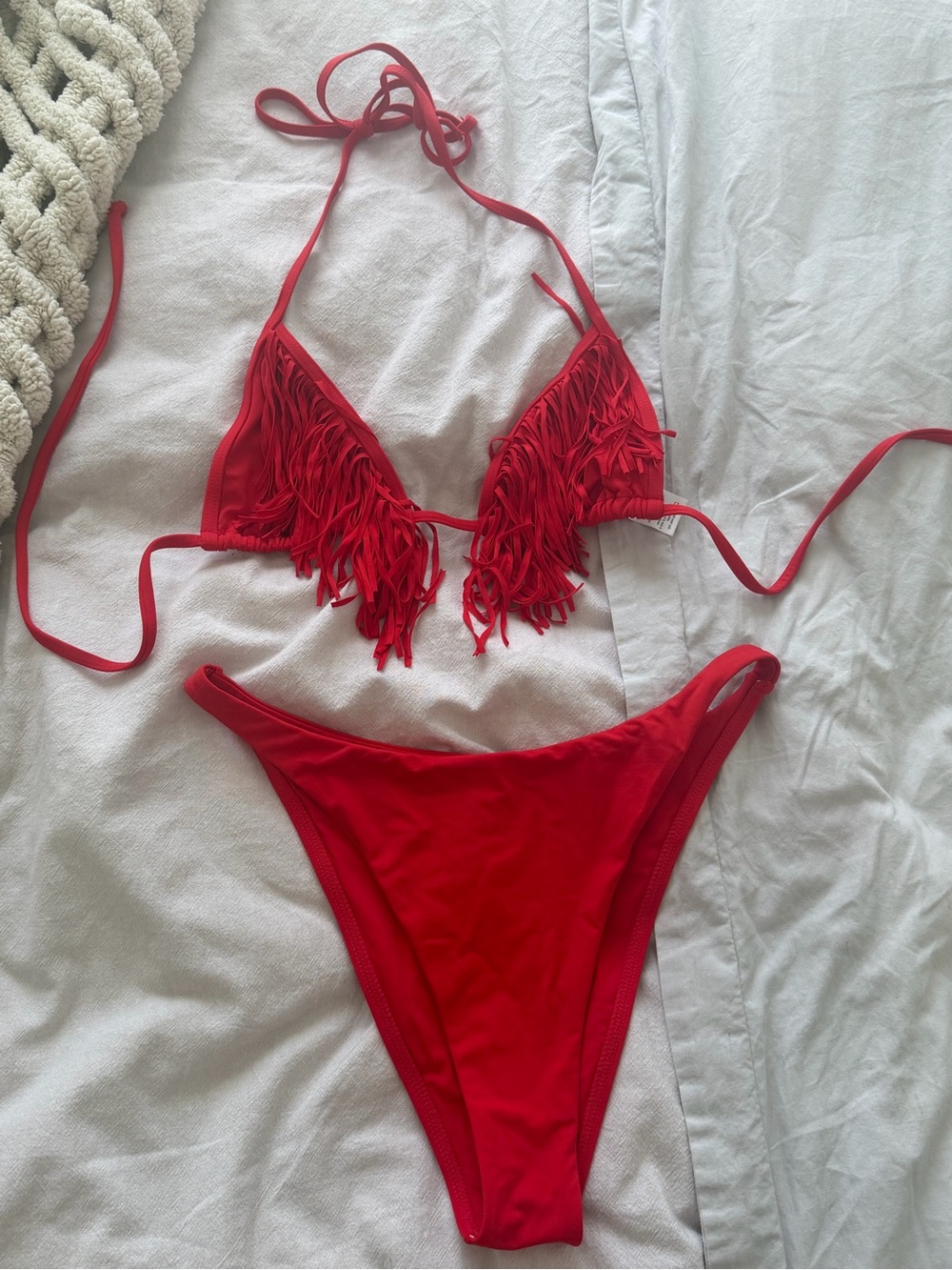 l*space Red Fringe Triangle Bikini